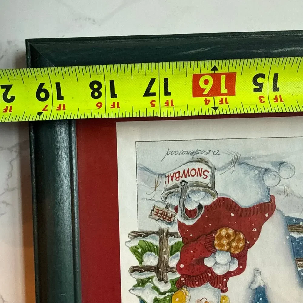 VTG Snowman SNOW Wall Art Decor Framed Print Home Interiors